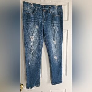 Womens  Distressed Straight Leg Jeans - Blue